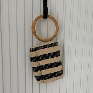 Striped Black and Tan Woven Handbag